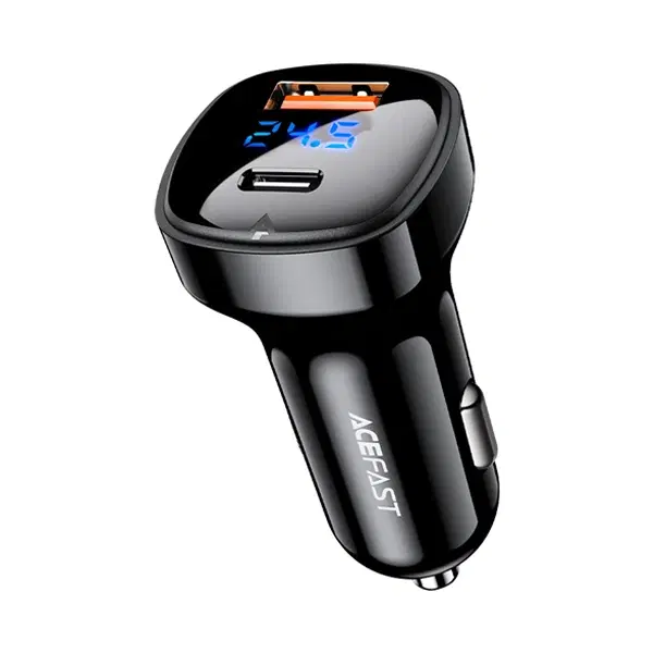 Acefast Digital Display 66W Dual Port Car Charger (USB-C+USB-A) , 