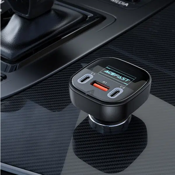Acefast Digital Display 66W Dual Port Car Charger (USB-C+USB-A) ,  - Hover