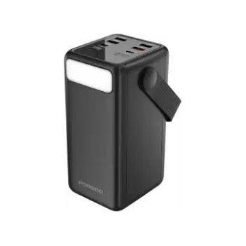 Porodo Lara 50000mAh Power Bank – 20W PD Fast Charging, Built-in Cables, Flashlight & Handle (Black) , 