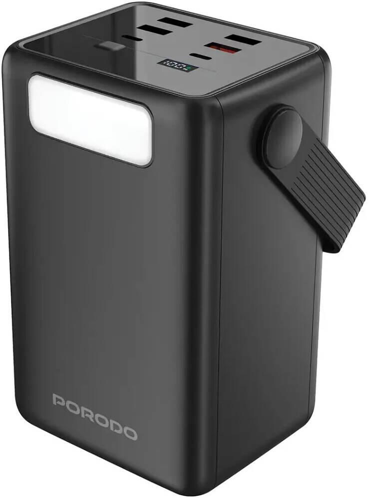 Porodo Lara 80000mAh Power Bank – 20W PD Fast Charging, Built-in Cables, Flashlight & Handle (Black) , 