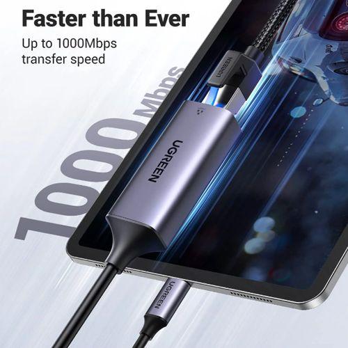 Ugreen USB Type-C to 10/100/1000 Mbps Ethernet Adapter - Black ,