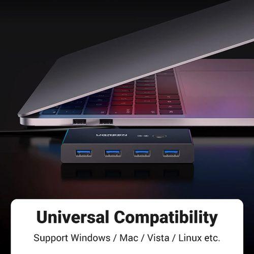 UGREEN USB 3.0 4-Port Switch With 2 Pack USB Male Cable ,