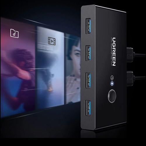 UGREEN USB 3.0 4-Port Switch With 2 Pack USB Male Cable ,