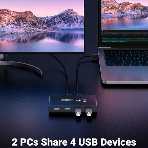 UGREEN USB 3.0 4-Port Switch With 2 Pack USB Male Cable ,