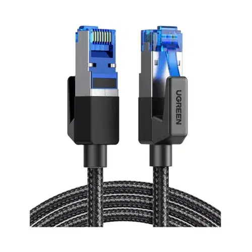 Ugreen Cat 8 High Speed Braided Ethernet Cable / 2M / 40Gbps 2000Mhz RJ45 / Shielded Indoor Heavy Duty LAN Cables / Compatible for Gaming PC PS5 PS4 PS3 Xbox Modem Router / UG-CBL-CAT8-NW115-1M-BLK - Black ,