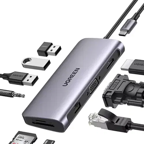 UGREEN USB C Hub 10 in 1 Type C Hub with Ethernet, 4K USB C to HDMI, VGA, PD 100W Power Delivery, 3 USB 3.0 Ports, USB C to 3.5mm, SD/TF Cards Reader Compatible for MacBook Pro/Air M1, Dell, HP, XPS ,