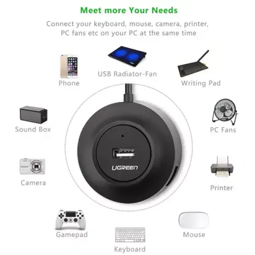 Ugreen USB 2.0 Hub 4 Ports for Your PC, Cell Phones, ,