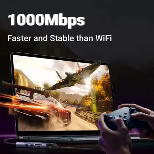 Ugreen 7 in 1 USB-C Hub / Type C Dongle with 4K@60Hz HDMI Port / USB 3.0 x 2 / Gigabit Ethernet / PD 100W / SD-TF Slots / UG-USBC-CM512-7P-MM-ADP - Space Grey ,