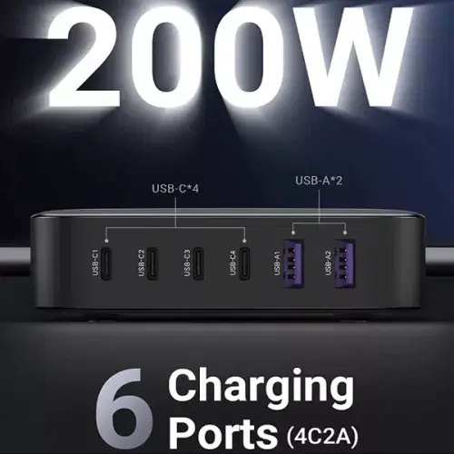 UGREEN Nexode 200W USB C GaN Charger-6 Ports Desktop Charger ,