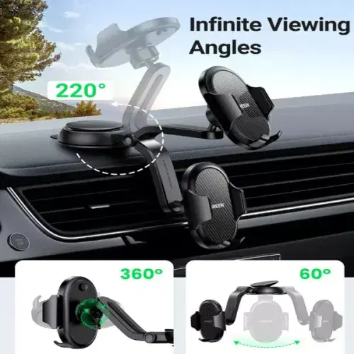 Ugreen Waterfall-Shaped Suction Cup Car Phone Mount - Black ,