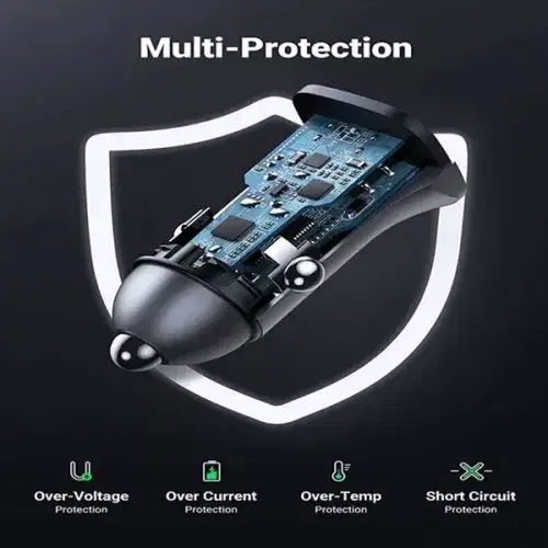 Ugreen Car Charger 30W USB-A + USB-C Dual Port Car PD 3.0/QC 3.0 Charger (UG-CC-DUAL-CD130-30W-GRY) - Grey ,