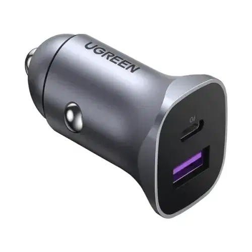 Ugreen Car Charger 30W USB-A + USB-C Dual Port Car PD 3.0/QC 3.0 Charger (UG-CC-DUAL-CD130-30W-GRY) - Grey ,
