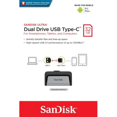 SanDisk Ultra Dual Drive Flash Drive USB Type-C , 32GB
