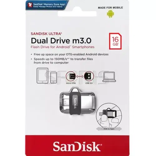 SanDisk Ultra Dual Drive m3.0 for Android Devices and Computers , 16GB