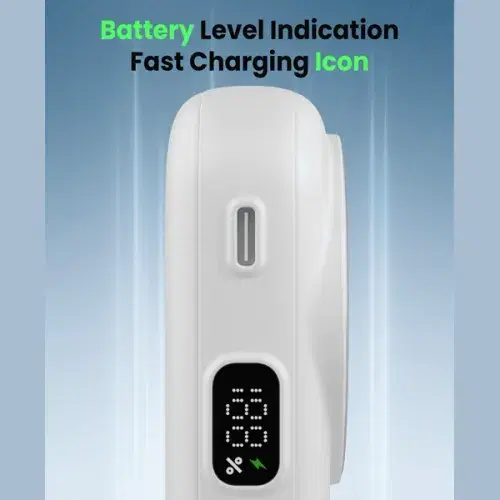 Moxedo Snap-On Wireless Charging Power Bank 8000mAh 15W PD Fast Charging Portable Charger with Built-in USB-C Cable - White ,