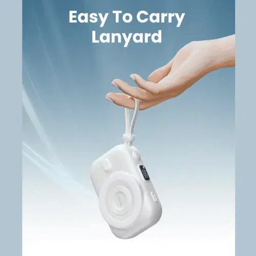 Moxedo Snap-On Wireless Charging Power Bank 8000mAh 15W PD Fast Charging Portable Charger with Built-in USB-C Cable - White ,