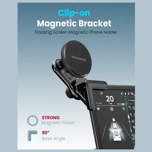 Moxedo Clip-On Magnetic Bracket Floating Screen Magnetic Phone Holder 90° Base Angle with Adhesive Metal Plates ,