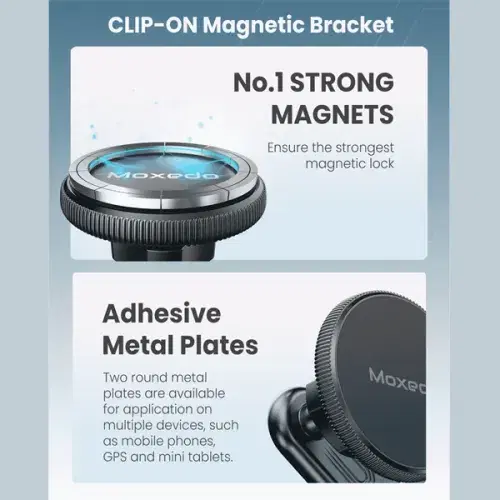 Moxedo Clip-On Magnetic Bracket Floating Screen Magnetic Phone Holder 90° Base Angle with Adhesive Metal Plates ,