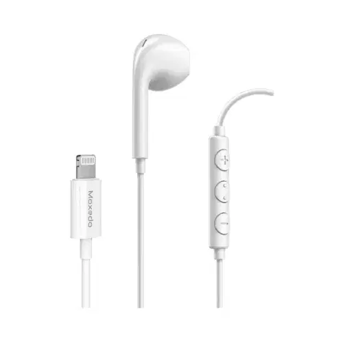Moxedo Mono Stereo Earphone Lightning Connector Earphone In-Line Remote, Built-in Microphone , White