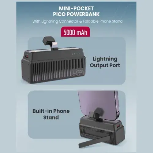 Moxedo Lite Mini-Pocket Power Bank 20W Fast Charging Power Delivery with Lightning Connector and Foldable Phone Stand ,