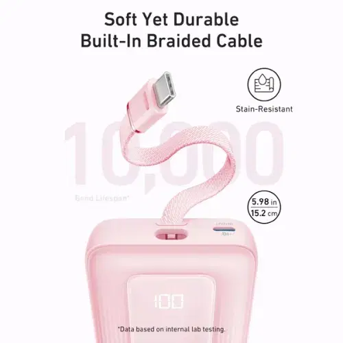 Anker Zolo Powerbank 10000 mAh  30W Power Bank Portable Charger  Built-In USB-C Cable A1688H11 ,