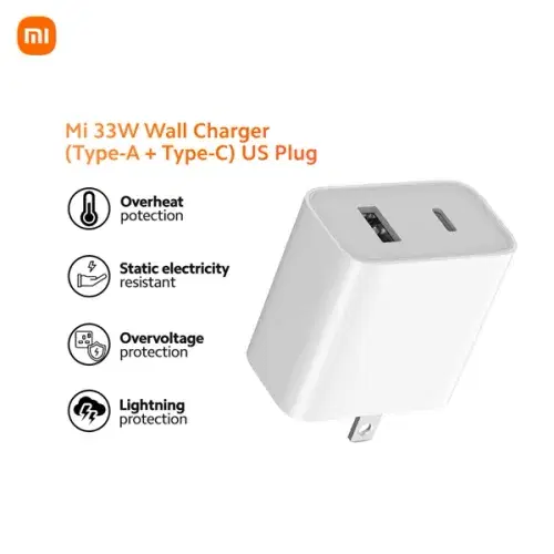 Xiaomi Mi 33W Wall Charger(Duo) Compact and portable Type-A And Type-C ,