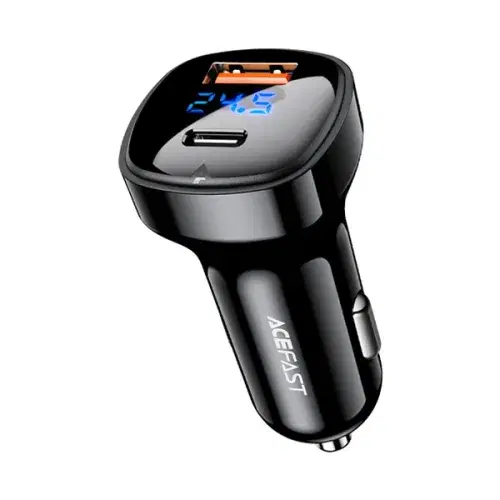 Acefast Digital Display 66W Dual Port Car Charger (USB-C+USB-A) ,