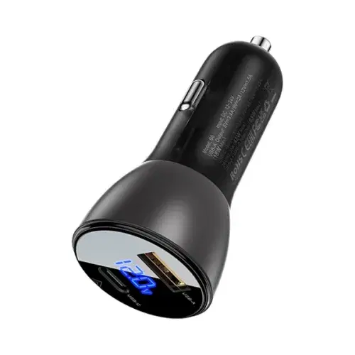 Acefast B6 metal car charger 63W (USB-A+USB-C) with digital display ,