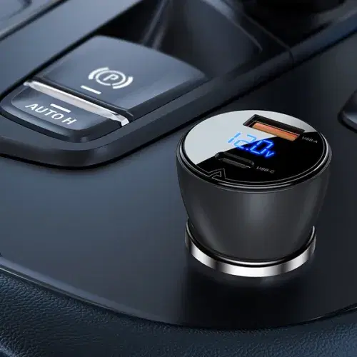 Acefast B6 metal car charger 63W (USB-A+USB-C) with digital display ,