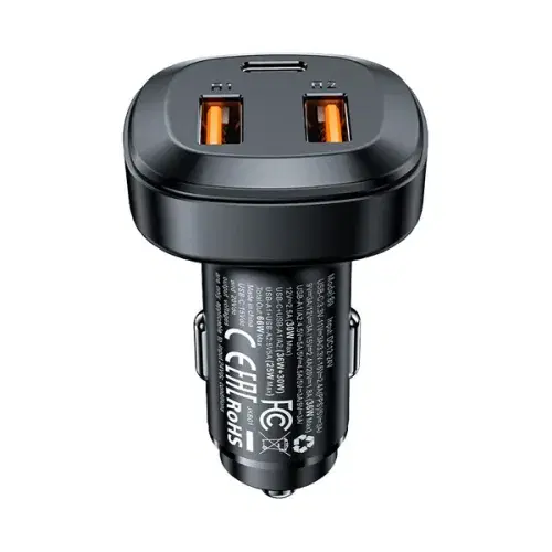 Acefast B9 66W(2USB-A+USB-C) three port metal car charger ,