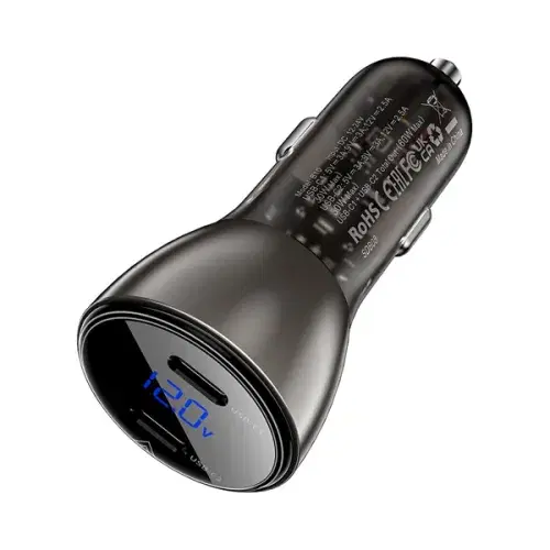 AceFast B10 metal car charger 60W (USB-C + USB-C) with digital display ,