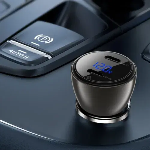 AceFast B10 metal car charger 60W (USB-C + USB-C) with digital display ,