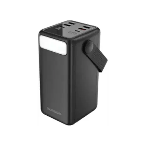 Porodo Lara 50000mAh Power Bank – 20W PD Fast Charging, Built-in Cables, Flashlight & Handle (Black) ,