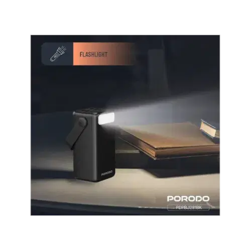 Porodo Lara 50000mAh Power Bank – 20W PD Fast Charging, Built-in Cables, Flashlight & Handle (Black) ,